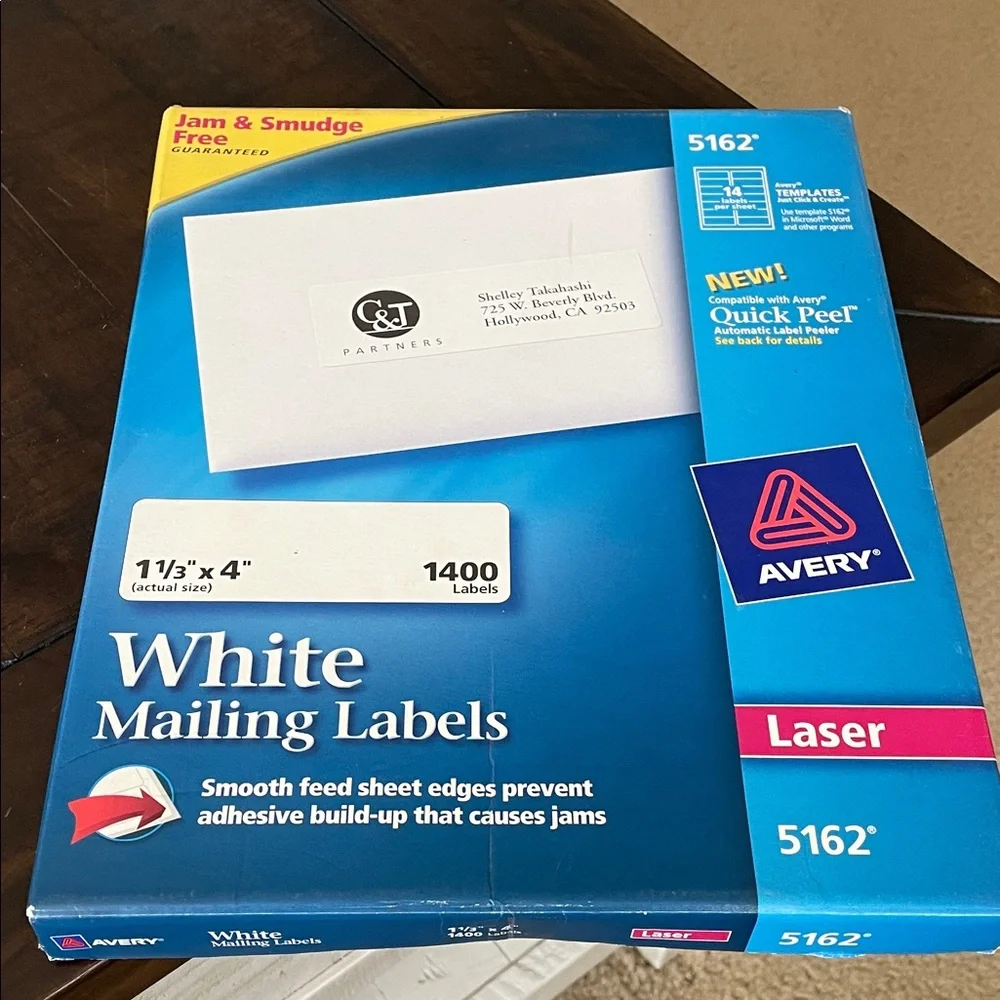 Avery Laser White Mailing Labels 5162